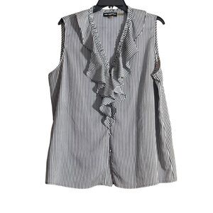 Karl Lagerfeld Black and White Striped Ruffle Blouse
